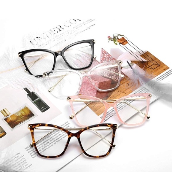 Oversized Cat Eye Glasses Frame with Clear Lenses - Picture 2 of 14